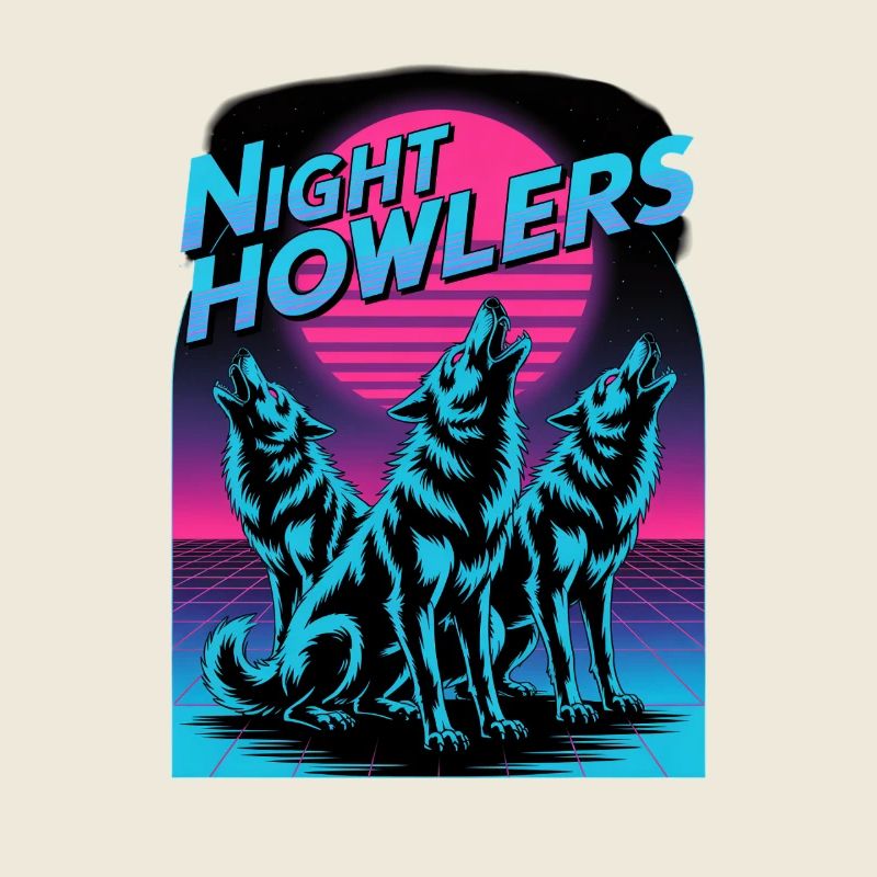 Night Howlers Retro Wolf Pack Moonlit Night