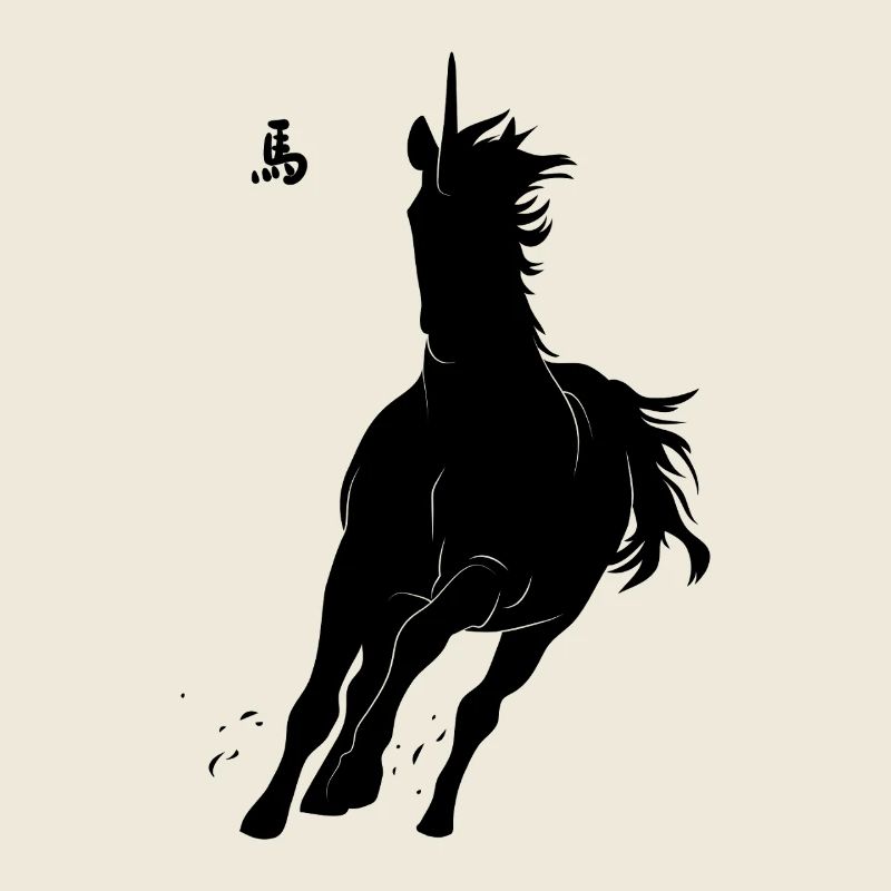 Cheval de course dynamique avec art de dessin asiatique