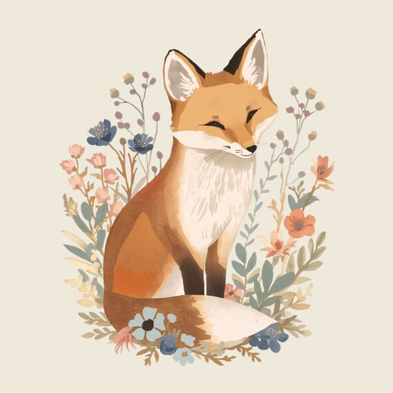 Illustration de renard fleuri avec de délicates fleurs sauvages