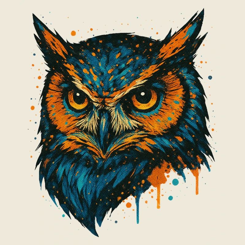 Art éclaboussuré de tête de hibou colorée