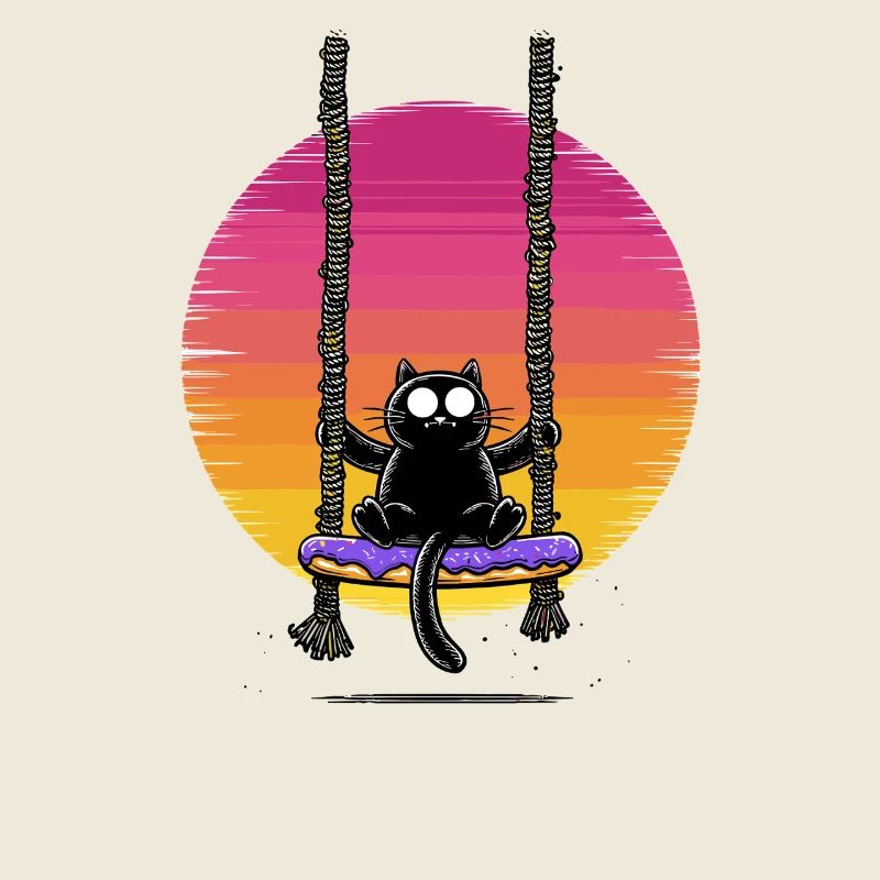 Coucher de soleil du chat sur la balançoire