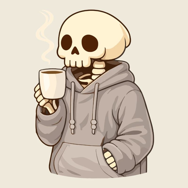 Cozy skeleton with cup – Quiet moment
