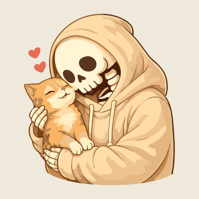 Cozy skeleton with cat – security