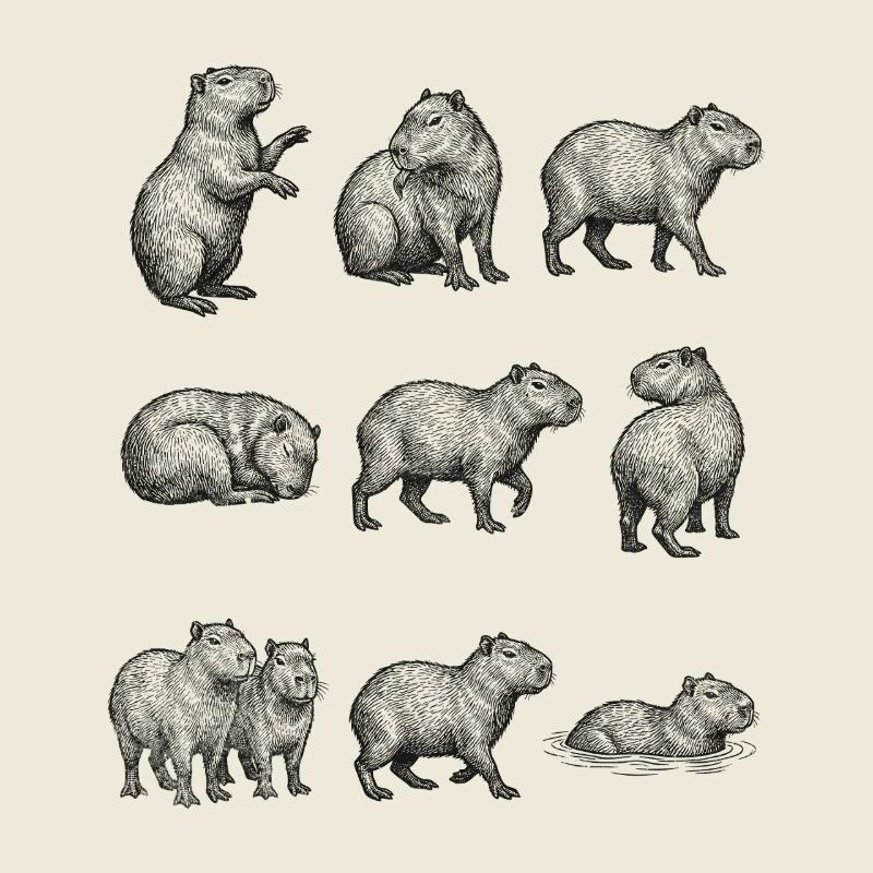 Capybara silhouettes in forest design