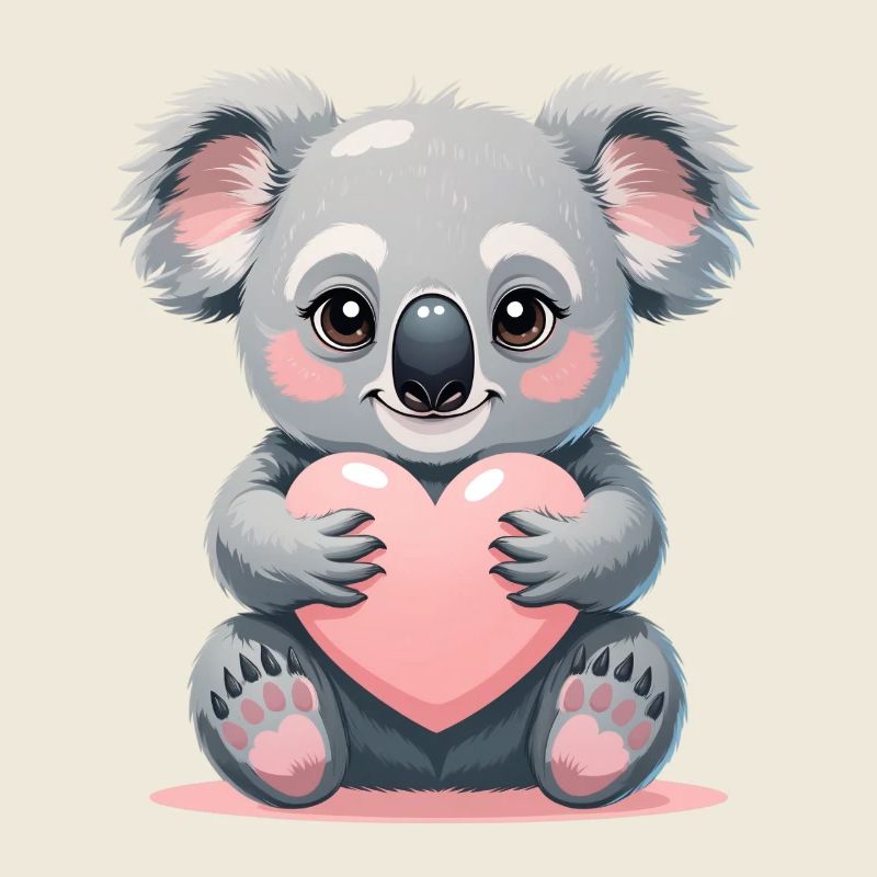 Koala câlin avec un cœur