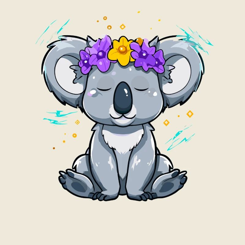 Koala avec une couronne florale de style zen