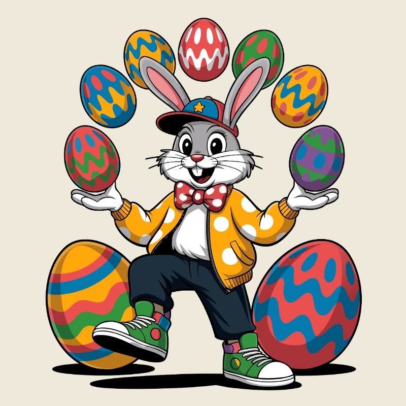 Spectacle de lapins de Pâques avec des œufs colorés