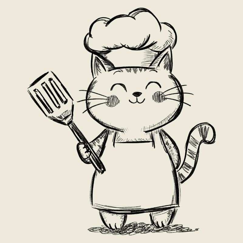 Cute Cat in the Kitchen - Cat Chef Drawing
