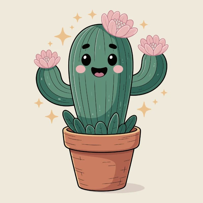 Funny cactus in pot with flowers