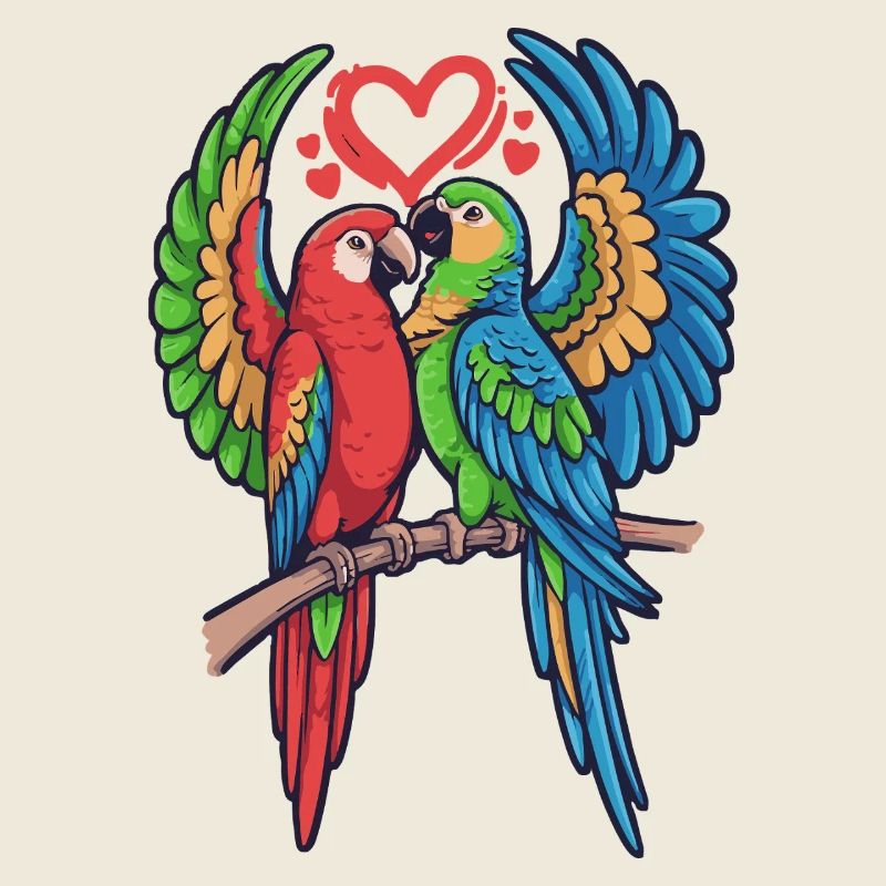 Duo de perroquets d’amour dans le style tropical