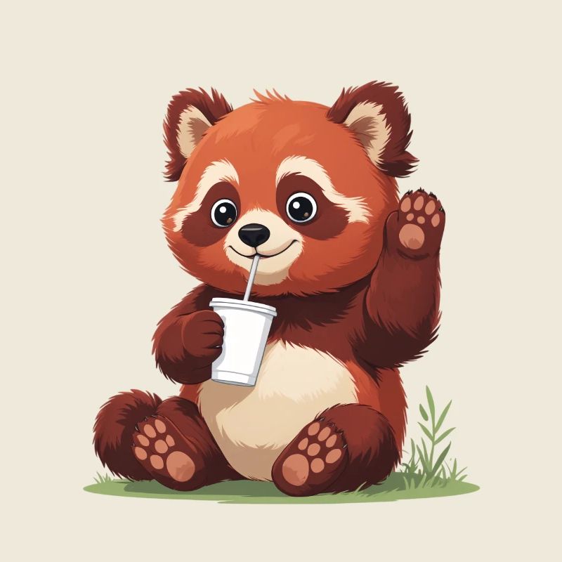 Roter Panda mit Strohhalm