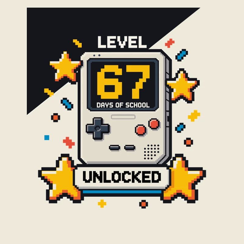 Level 67 Tage Schule freigeschalteter Pixel Gamer