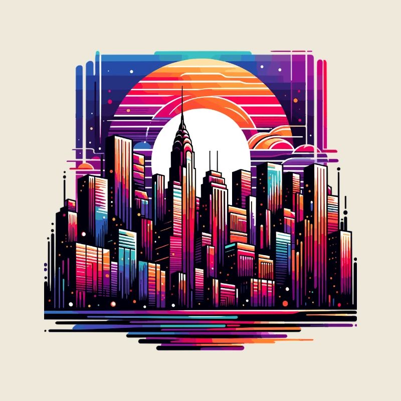La silhouette de Neon City dans Sunset