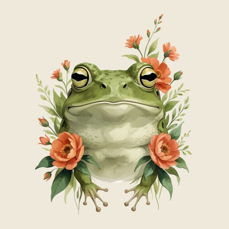 Grenouille de printemps avec couronne de fleurs