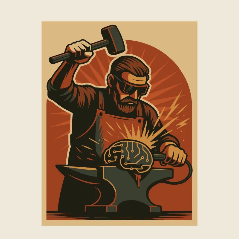 Blacksmith forges brain on anvil