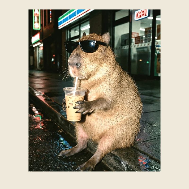 Capybara trink Eiskaffee, Lustiges Capybara Foto
