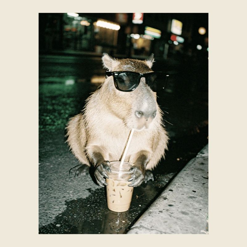 Capybara trink Eiskaffee, Lustiges Capybara Foto