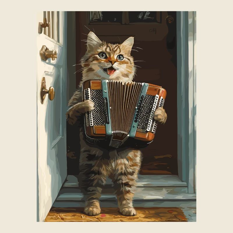 Katze mit Akkordeon
