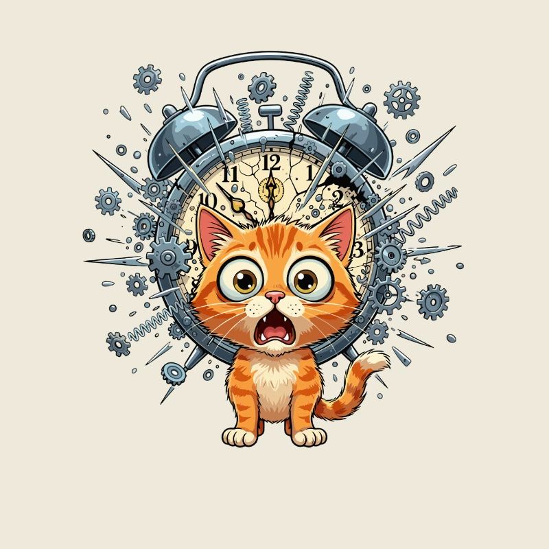 Steampunk cat in front of clockwork