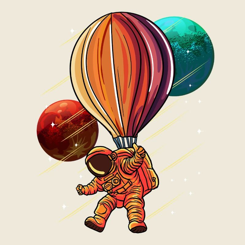 Astronaut in a balloon flight through space