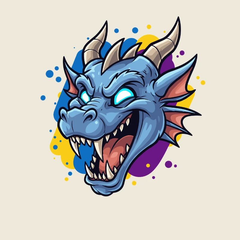 Blauer Drachenkopf Neon-Splash