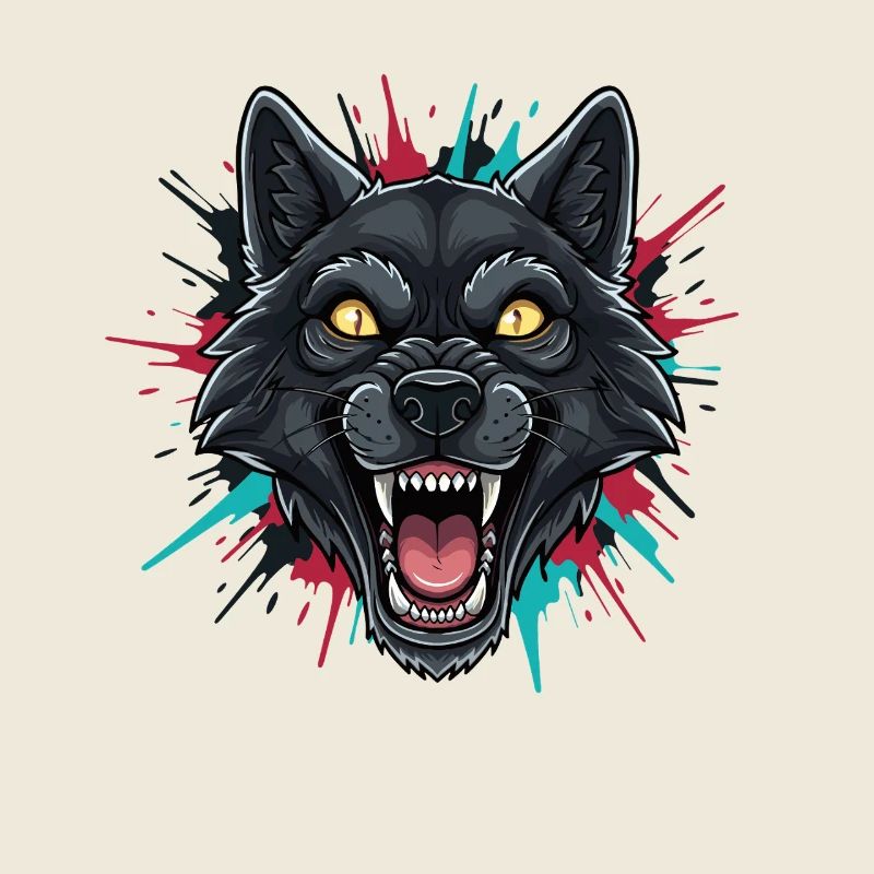 Neon-Wolfkopf Farbspritzer