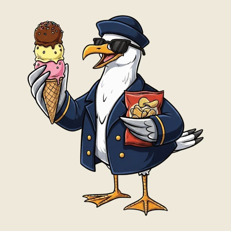 Cooler Möwenkapitän Mit Eis Und Chips