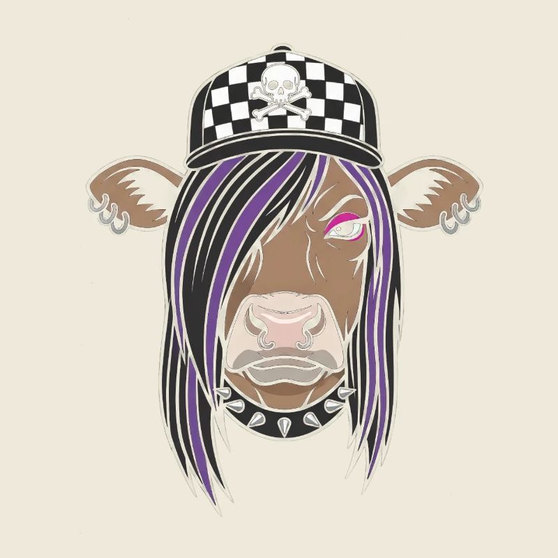 Vache punk avec casquette à damier