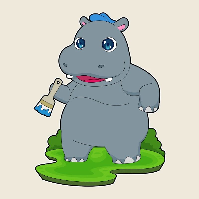 Hippopotamus Painter Brush Painting