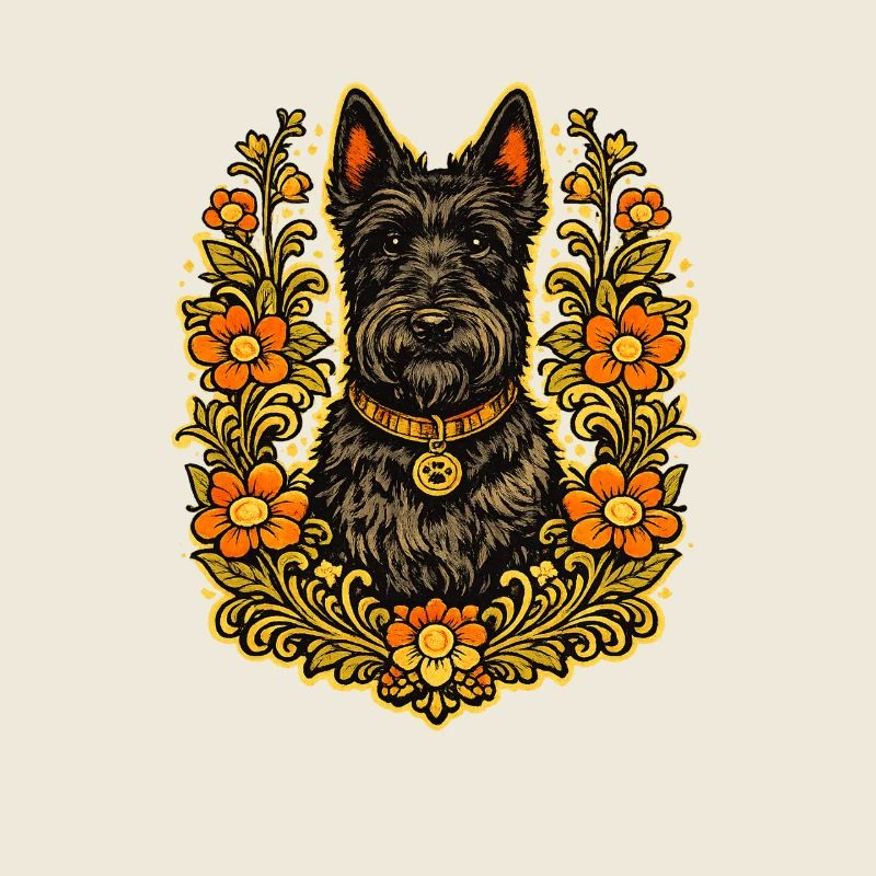 Floral Frame Scottish Terrier