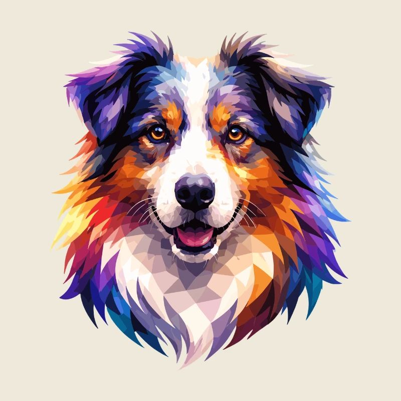 Colorful Aussie Polygon Art – Australian Shepherd 