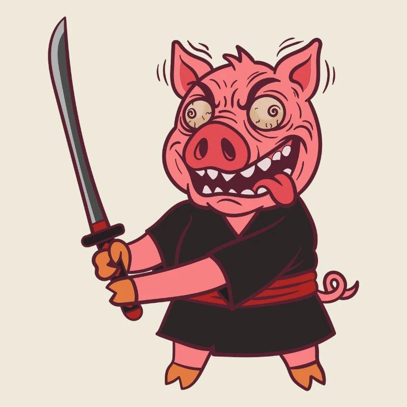 Porc Samouraï Fou avec une Épée