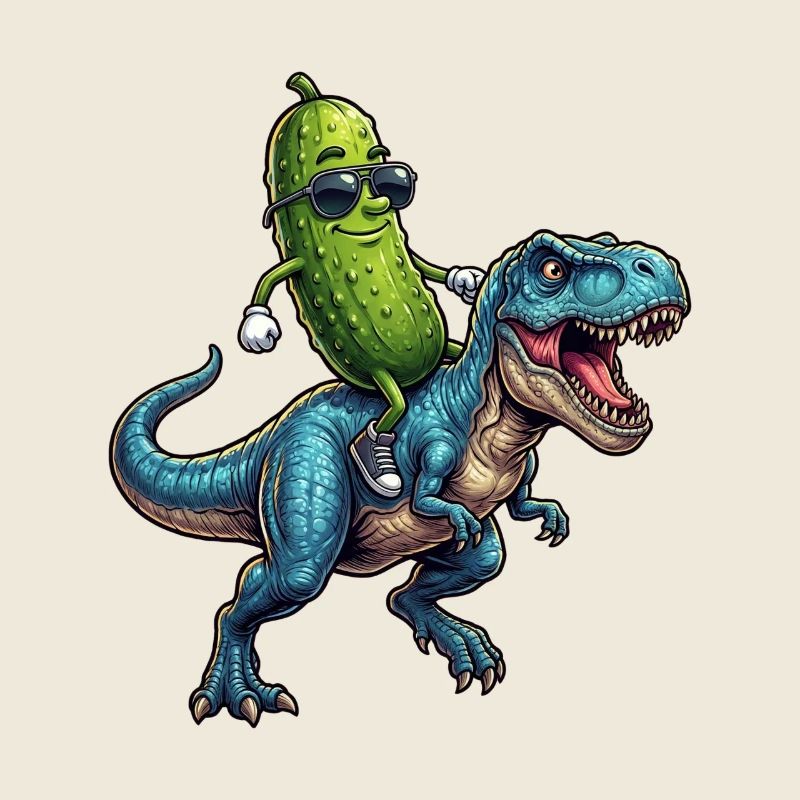 Sour cucumber rides dinosaur