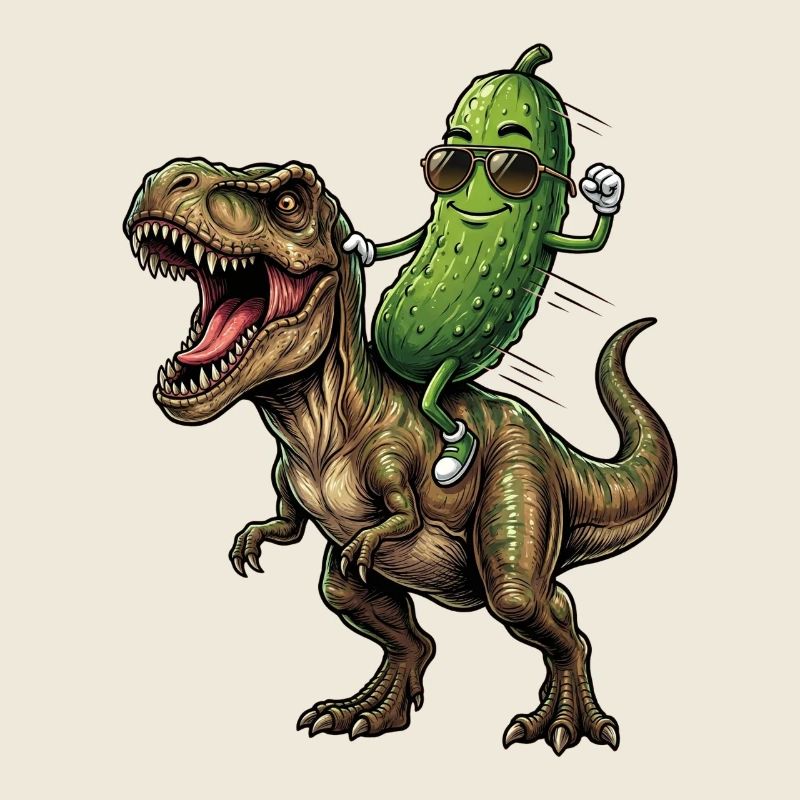 Sour cucumber rides dinosaur