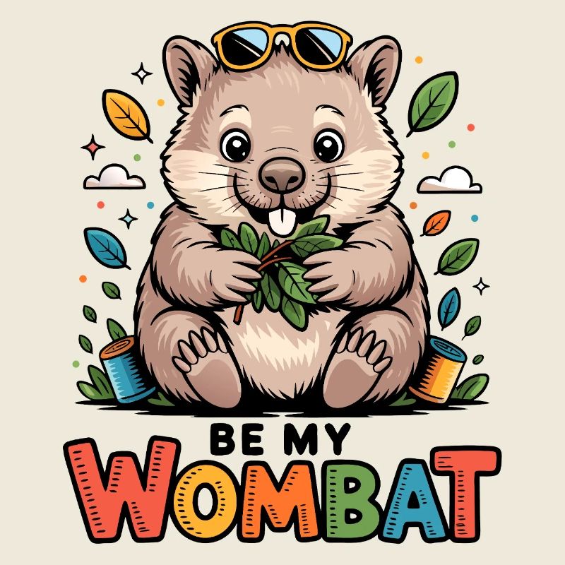 Wombat mit Blättern und Sonnenbrille