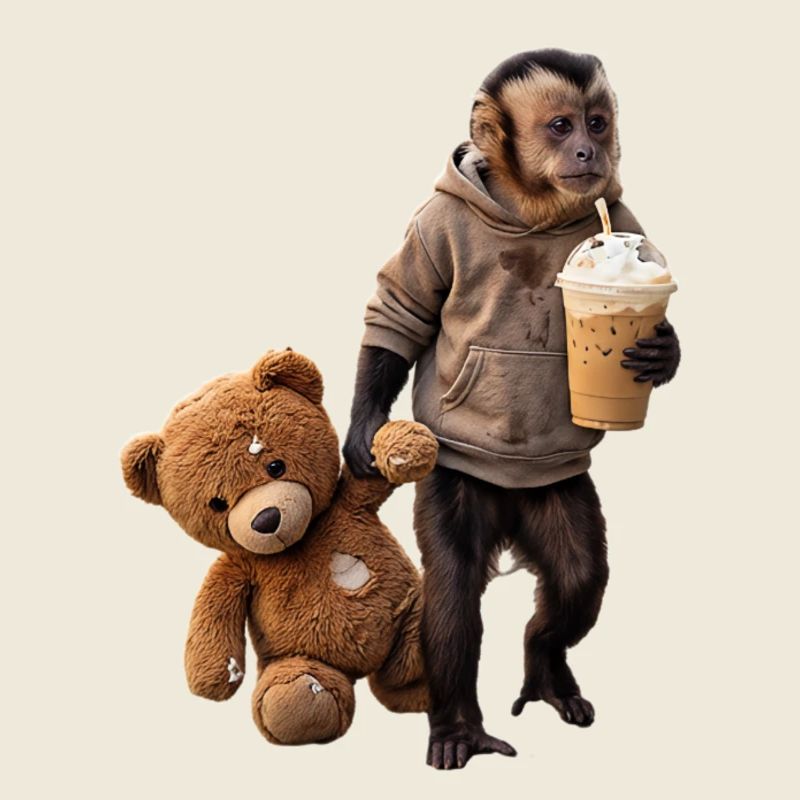 Affe Teddybär Eiskaffee Motiv