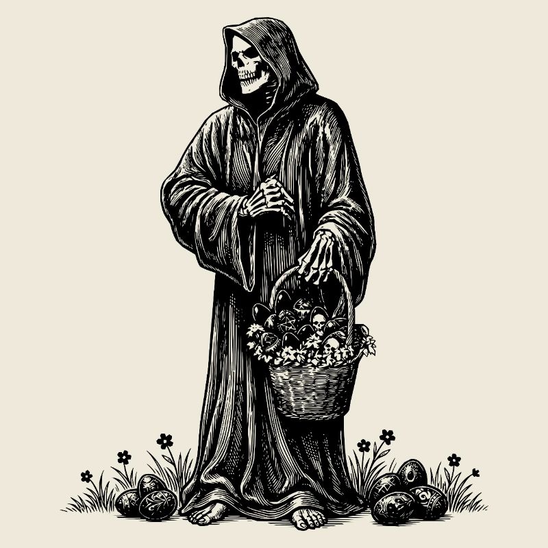 Panier de Pâques de la Figure de la Mort, Œufs cachés, herbe