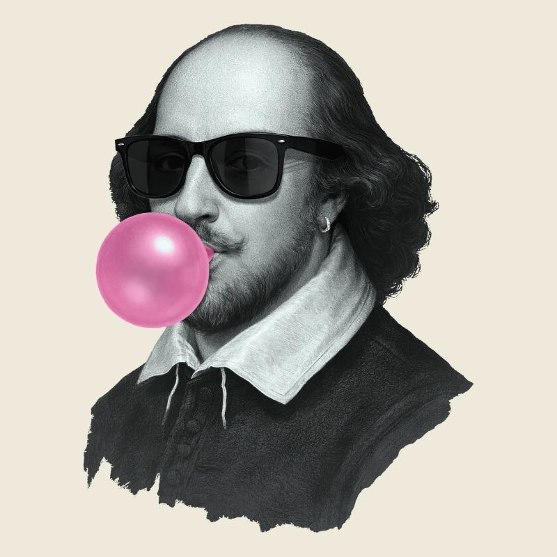 William Shakespeare avec du chewing-gum et des lunettes de soleil