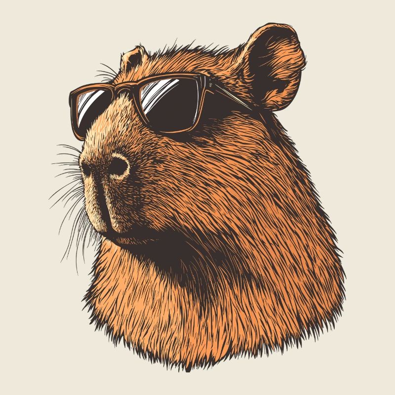 Capybara avec lunettes de soleil – Dessin animé rétro