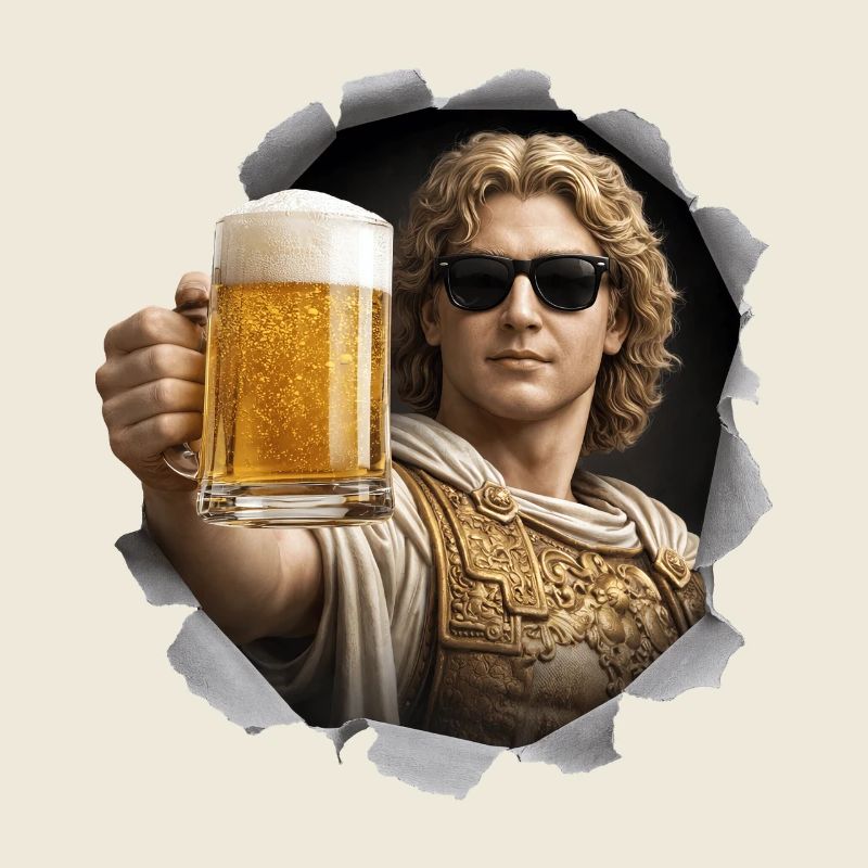 Alexander der Große mit Bier und Sonnenbrille