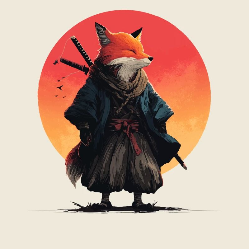 Fuchs-Samurai bei Sonnenuntergang