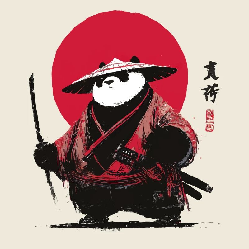 Panda Samurai in Vintage Sunset
