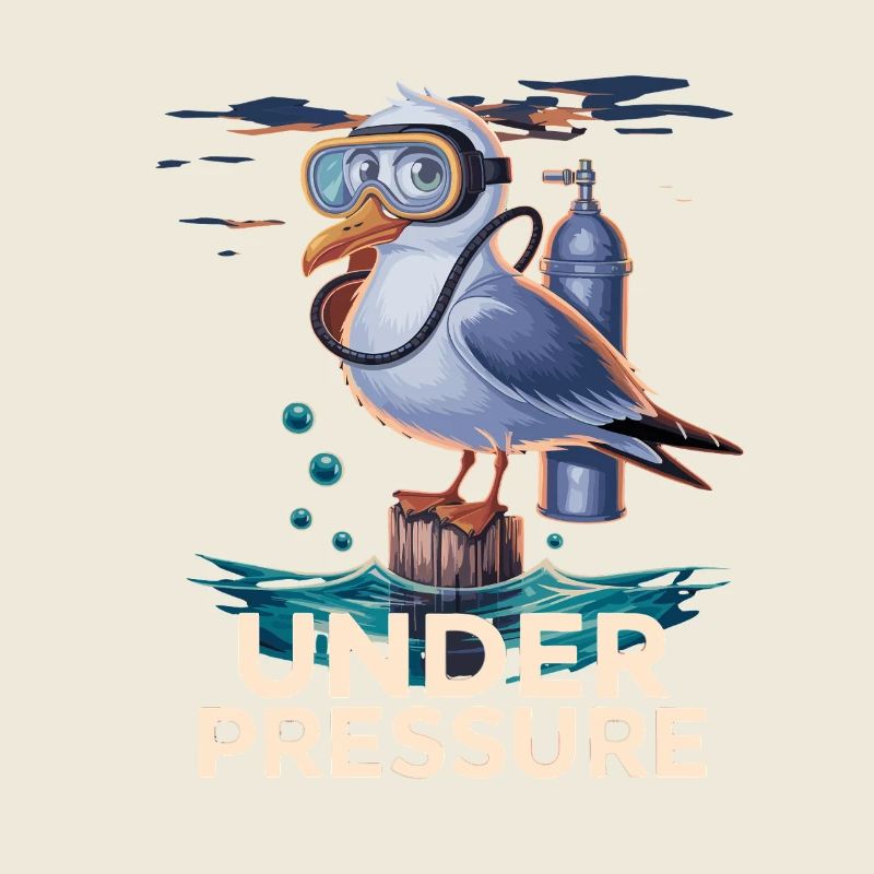 Under pressure seagull with diving mask diver humor