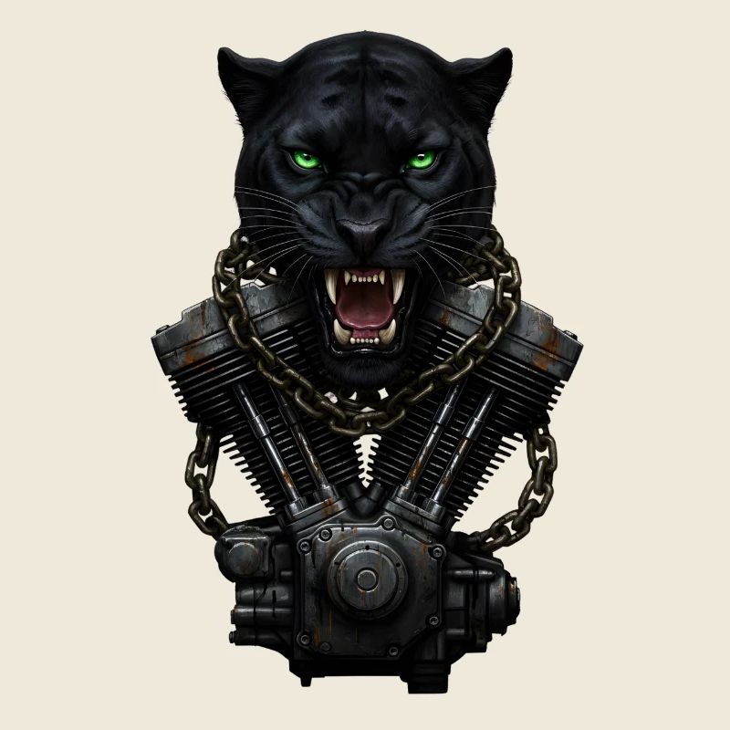 Motorcycle Biker V-Twin Motor Skull Panther Rocker