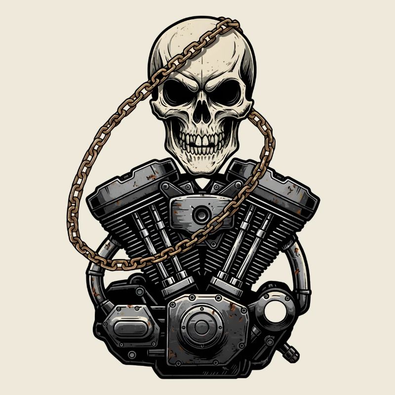 Motorcycle Biker V-Twin Motor Skull Skull Rocker