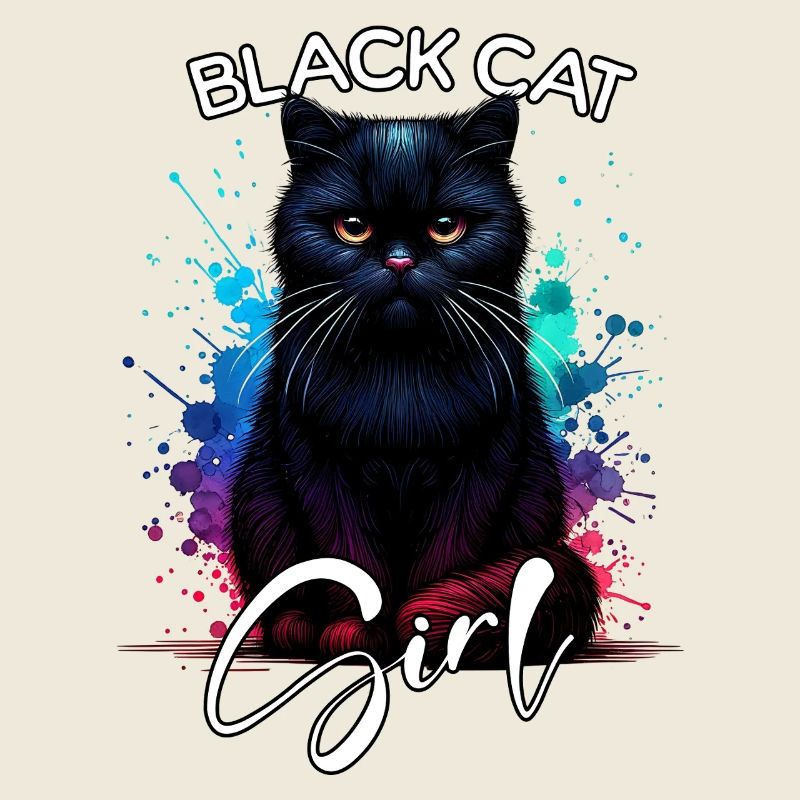 Grumpy Black Cat Mädchen Schwarze Katze