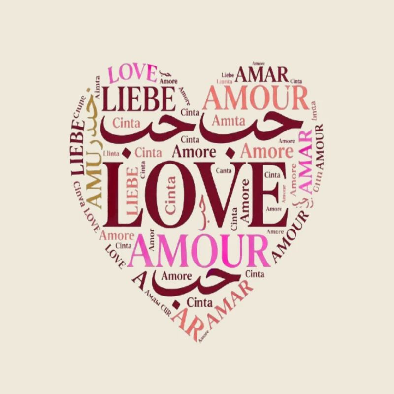 Love in Multiple Languages Heart – Romantic Design