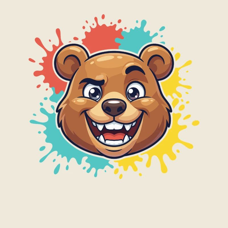 Cheerful bear head with paint splashes