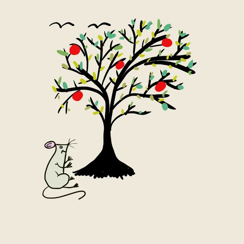 Cute Mouse Apples Apple Tree Child