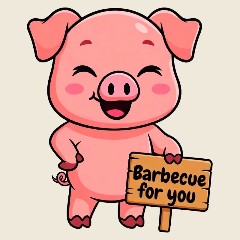 A friendly pig invites you to a barbecue